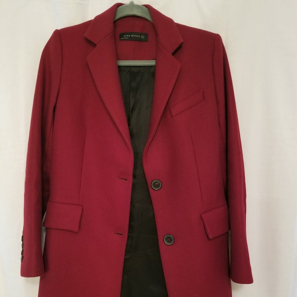 Fitted Red Wool Zara Coat, Size S